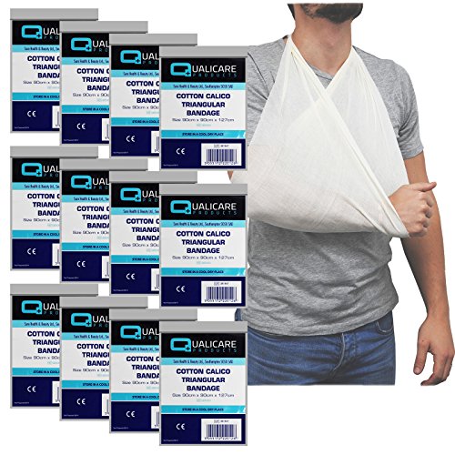 Qualicare Armschlinge, Baumwolle-Calico, dreieckig, bei Verletzungen, Unterstützung für Arm/Schulter – 12er-Pack