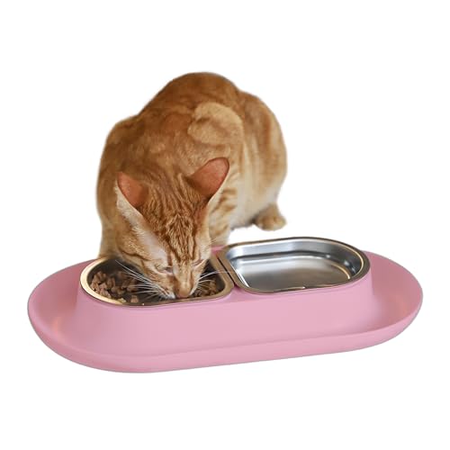 Hepper NomNom – Auslaufsichere erhöhte Katzennäpfe für Futter und Wasser – SchnurrhaarReliefKatzennapf + erhöhte Katzenfutterschalen: ein sicherer Katzennapf für unordentliche Katzen – Edelstahl