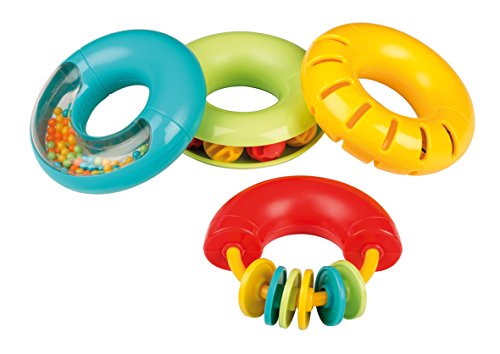 Musik für Kleine Musik-Ringe für Feinmotorik & Koordinationsvermögen (vier Ringrassel für Babys ab 3 Monate, Spielzeug zum Eintauchen in die Welt von Farbe, Bewegung und Klang), bunt