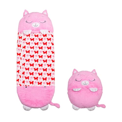 Happy Nappers Katze pink Large | Spielen - kuscheln - schlafen | Flauschiger Kinderschlafsack | 4 verschieden Motive | das Original aus dem TV