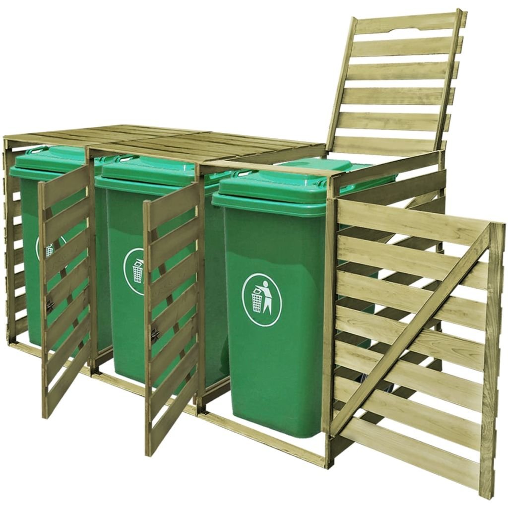 yorten Mülltonnenbox aus Holz Mülltonnenverkleidung wetterfest für draußen Gartendekor einfügen Geeignet für 3 x 240 L Mülltonnen