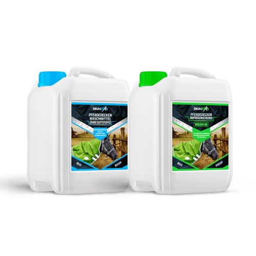 SkinStar Pferdedecken-Waschmittel ohne Duftstoffe + Wash-In Imprägnierung Doppelpack je 2,5L