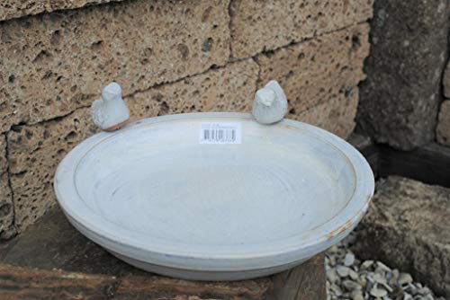 Kunert-Keramik Vogeltränke mit Zwei kleinen Vögelchen,rund,weiß glasiert,30cm