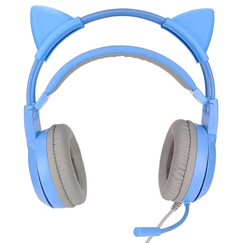 Heayzoki SY-G25 Gaming-Headset, Cat-Ear-Kopfhörer mit Mikrofon, USB+3,5-mm-Stecker-Headset mit Einziehbarer Geräuschunterdrückung, Unterstützt Lautstärkeregelung, für PC, für Laptop(Blau)