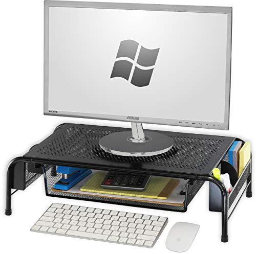 Simple Houseware Schreibtisch-Monitorständer aus Metall mit Organizer-Schublade