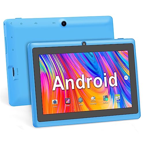 Haehne 7 Zoll Tablet PC, Google Android 4.4, A33 Quad Core, 512MB RAM 8GB ROM, Dual Kameras, WiFi, Bluetooth, für Erwachsener Kinder, Azurblau