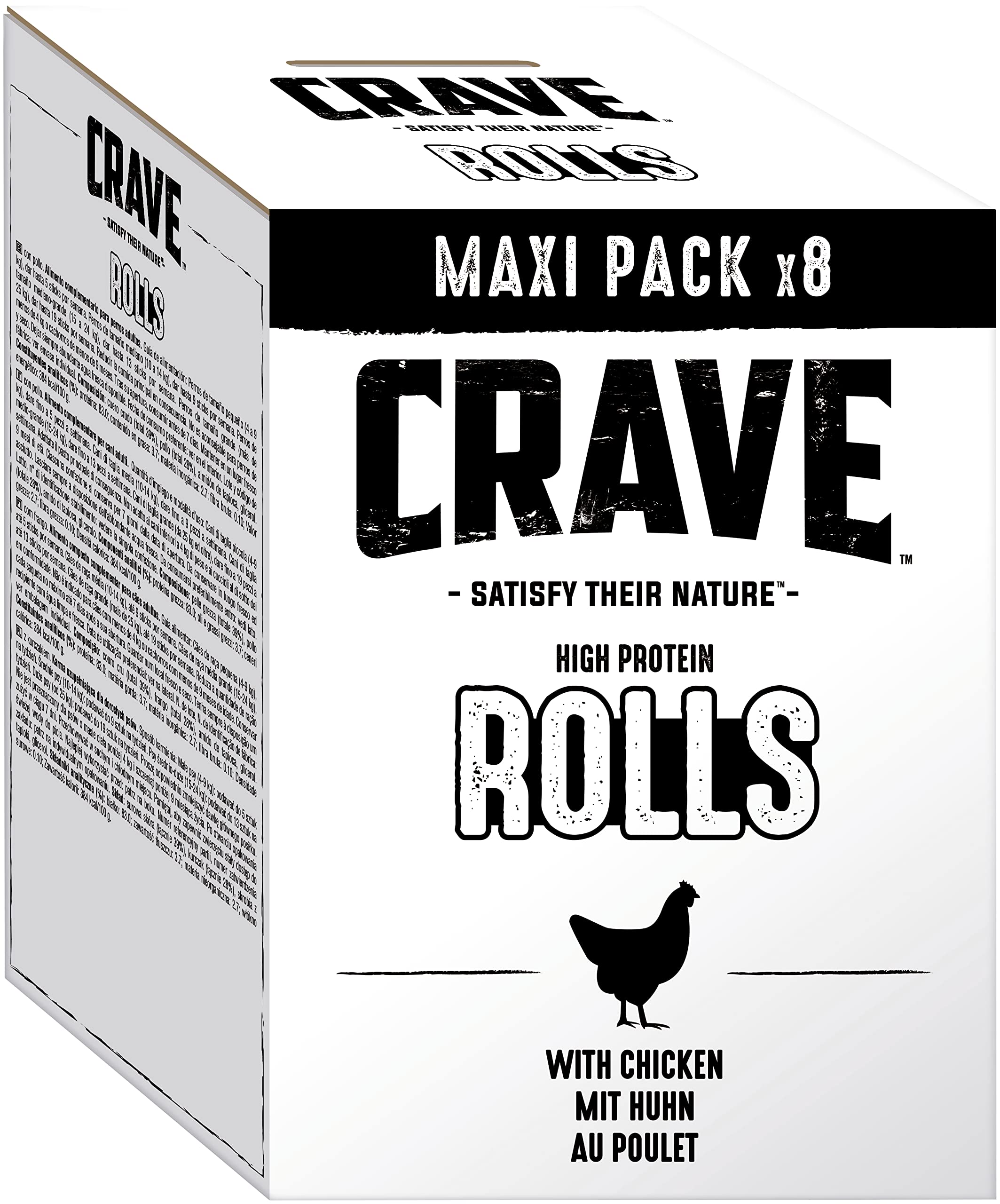 Crave Hundesnacks im Multipack High Protein Rolls mit 100% natürlichem Huhn im Maxi Pack, 8 Packungen (8 x 50 g)