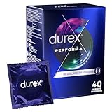 "Durex Performa Kondome – Angenehmen Geruch, komfortablen Sitz und leichtes Abrollen – Mit 5% benzocainhaltigem Gel in der Kondomspitze – Befeuchtet & transparent – 40er Pack (1 x 40 Stück) "