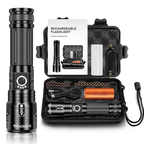 Wiederaufladbare LED-Taschenlampe, leistungsstarke 15000-Lumen-LED-Taschenlampe, taktische Handtaschenlampen, LED-XHP70-Taschenlampen, 5 Modi, wasserdichte, verstellbare Taschenlampe zum Camping