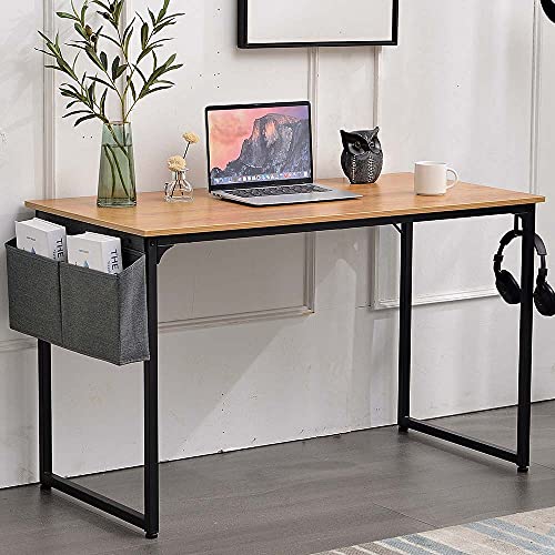 BAKAJI Schreibtisch Tisch PC Metall mit Organizer Design, Natürliches Holz, Standard