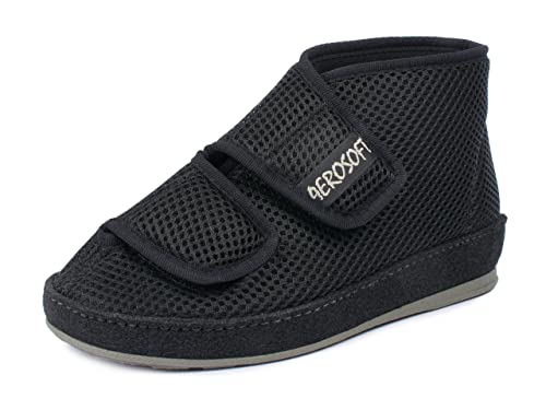Aerosoft Stiefel mit Klettverschluss, Gesundheitsschuh für Damen und Herren, ideal als Reha-Schuh, Verbandsschuh, Hausschuh, druckentlastend (Schwarz, Numeric_41)