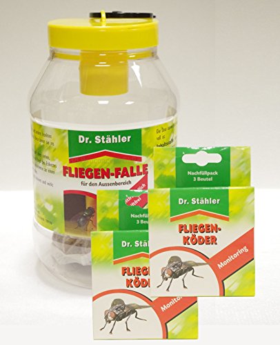 Dr. Stähler Fliegen-Falle - Set-Angebot 1 x Fliegenfalle 2 x Nachfüllpack