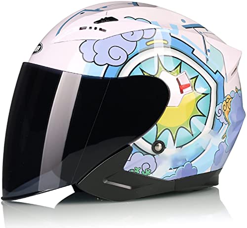 Vintage Halbhelm Jet-Helm · Motorrad-Helm Roller-Helm Scooter-Helm Moped Mofa-Helm Chopper Vespa-Helm,DOT/ECE Zulassung Mit Doppelvisier Offenem Gesicht Helm (Color : N, Größe : M=57-58cm)