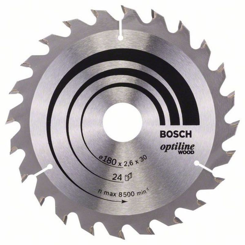Bosch Kreissägeblatt Optiline Wood für Handkreissägen, 180 x 30/20 x 2,6 mm, 24 2608640608