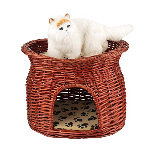 lahomie Katzenkorb, 2-lagig, Weidengeflecht, Schlafbett für Haustiere, Haustierbett, mit super weichem Kissen