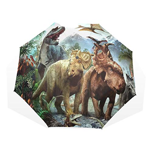 ISAOA Automatischer Reise-Regenschirm,kompakt,faltbar,Netter Dinosaurier,Winddicht Stockschirm,Ultraleicht,UV-Schutz,Regenschirm für Damen,Herren und Kinder