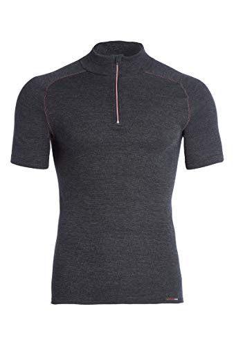 con-ta Thermo Kurzarm Shirt mit Zipper für Herren, wärmendes T-Shirt aus natürlicher Baumwolle, bequemes Basic, Herrenbekleidung, Größe: M - 4XL