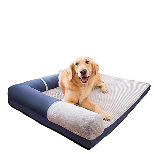 Orthopädisches Hundebett-Hundesofa mit Bezug Abnehmbar, Waschbar, Hundekissen für Große/Mittlere/Kleine Hunde, Wasserdicht, Kratzfest Dunkelblauer Cord XL