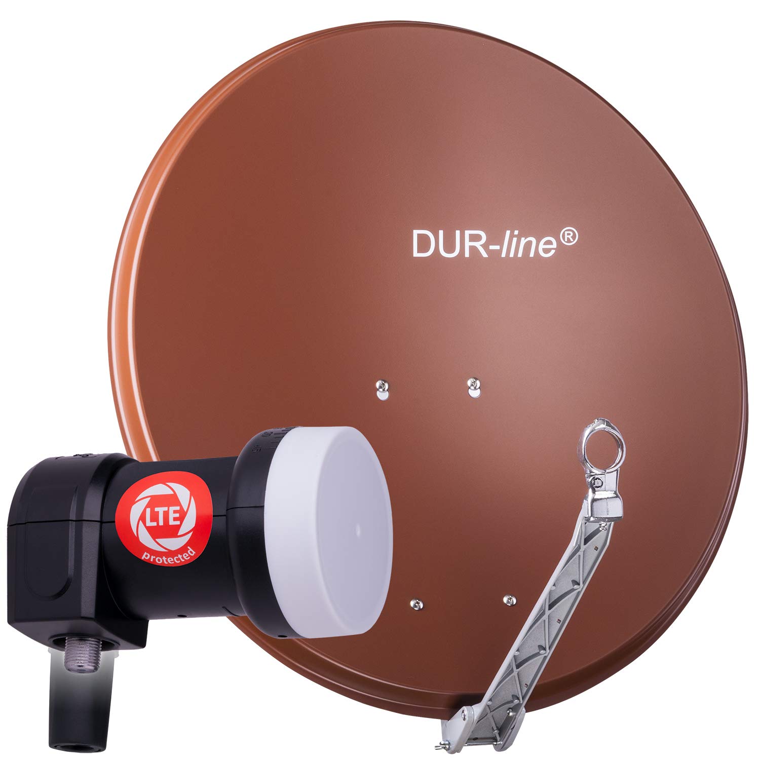 DUR-line 1 Teilnehmer Set - Qualitäts-Alu-Satelliten-Komplettanlage - Select 75cm/80cm Spiegel/Schüssel Rot + Single LNB - für 1 Receiver/TV [Neuste Technik, DVB-S2, 4K, 3D]