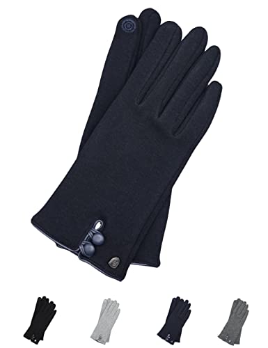 AKAROA ESTD 2019 Damen Handschuhe KEA, Touchscreen Handschuhe, extra weiches Teddyfutter, elastisches Jerseymaterial, 100% vegan, marineblau M/L