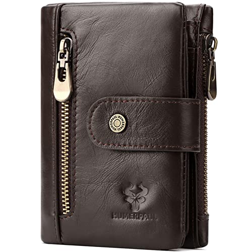 LOXO CASE Herren Geldbörse RFID Schutz - Geldbeutel mit 1 Reißverschluss-Münztasche, Doppelte Falte Geldbeutel mit 10 Kartenfächern Portmonee Brieftasche,Coffee