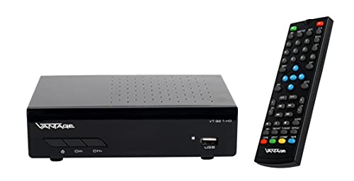 Vantage VT-92 DVB-T/T2 Reciever, Empfang Aller freien SD und HD DVB-T2 Sender, Digital, Full-HD 1080p, HDMI, SCART, Mediaplayer, USB 2.0, schwarz