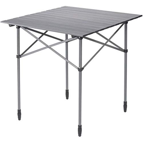 BERGER Campingtisch mit rollbarer Tischplatte, Silber, Aluminium, Tischfläche 70 x 70 cm, kleines Packmaß