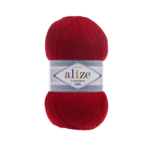 Alize Wolle Alize Lanagold 800 5 x 100g Strickwolle mit 49% Wolle 500 Gramm Wolle einfarbig türkische Wolle (390)