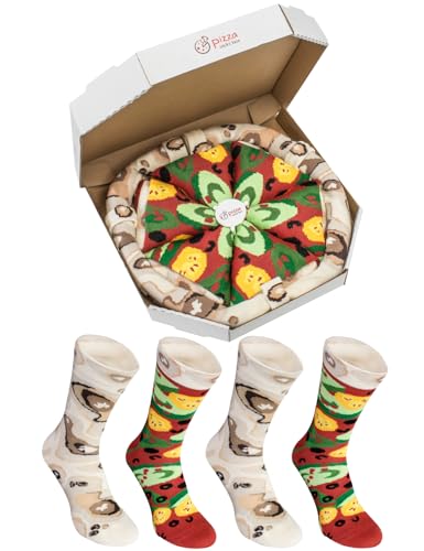 Rainbow Socks - Damen Herren Pizza Socken Box Vegetarische - 4 Paar - Größen 36-40