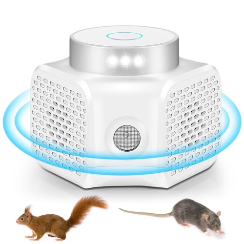 Mäuseschreck für Haus Ultraschall Eichhörnchen Repeller 4in1 Mäuseabwehr Ultraschall Ultraschall Impluse und Mäuseschreck Geräte Ratte mit LED RV Stroboskoplichter für Zuhause Dachboden