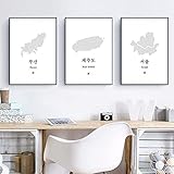 Seoul Korea Map Print Koreanische Buchstaben Moderne Leinwand Malerei Busan & Jeju Island Karte Südkorea Poster Wohnkultur19,6 "x 27,5" (50 x 70 cm) x 3 Kein Rahmen
