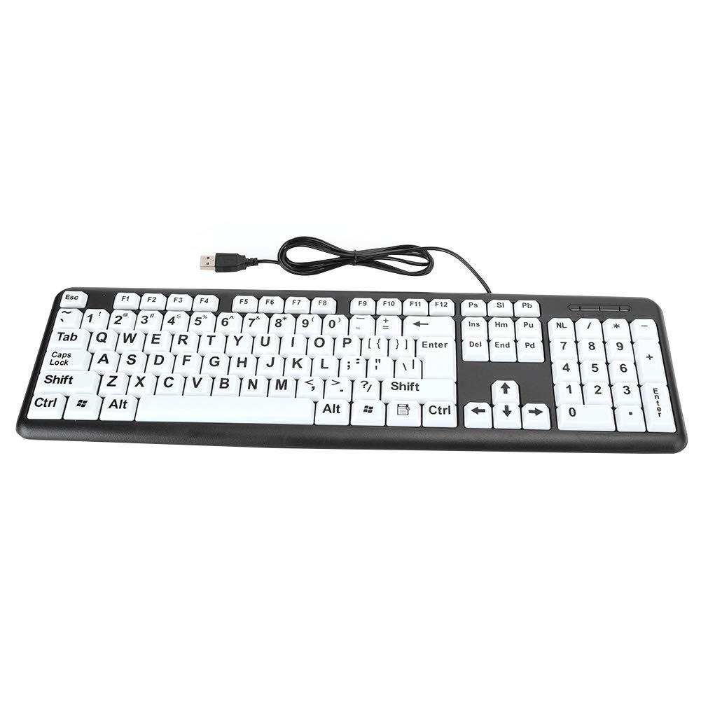 Hopcd Großdruck-Computertastatur, 104 Tasten USB-Kabel (1,35 m) Externe PC-Laptop-Tastatur, ältere sehbehinderte Tastatur für alte Menschen(Weiß)