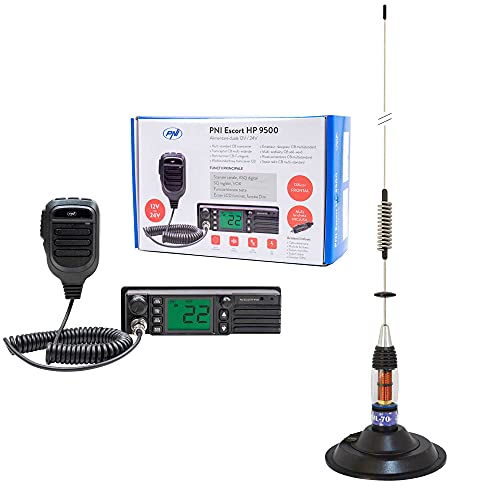 CB-Funkgerät PNI Escort HP 9500, ASQ, 12-24V + CB Antenne PNI ML70, 70 cm mit Magnetfuß 145 mm inklusive