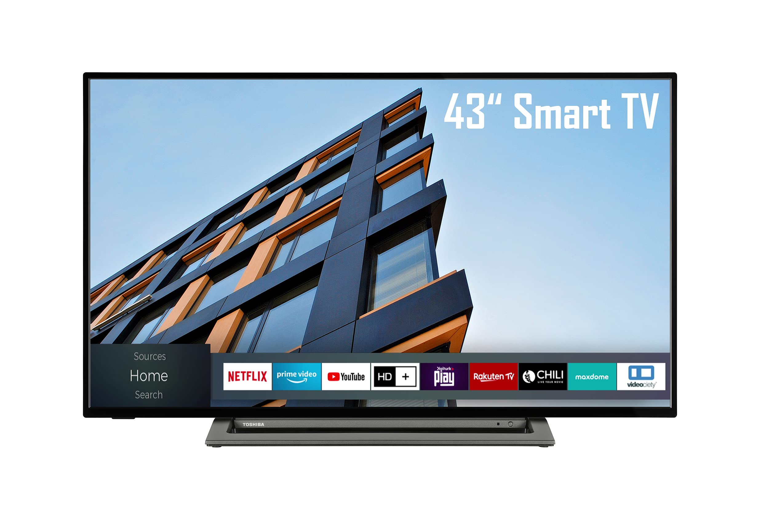 Toshiba 43LL3C63DAY 43 Zoll Fernseher / Smart TV (Full HD, HDR, Triple-Tuner, Bluetooth) - 6 Monate HD+ inklusive [2022] [Energieklasse E], Schwarz