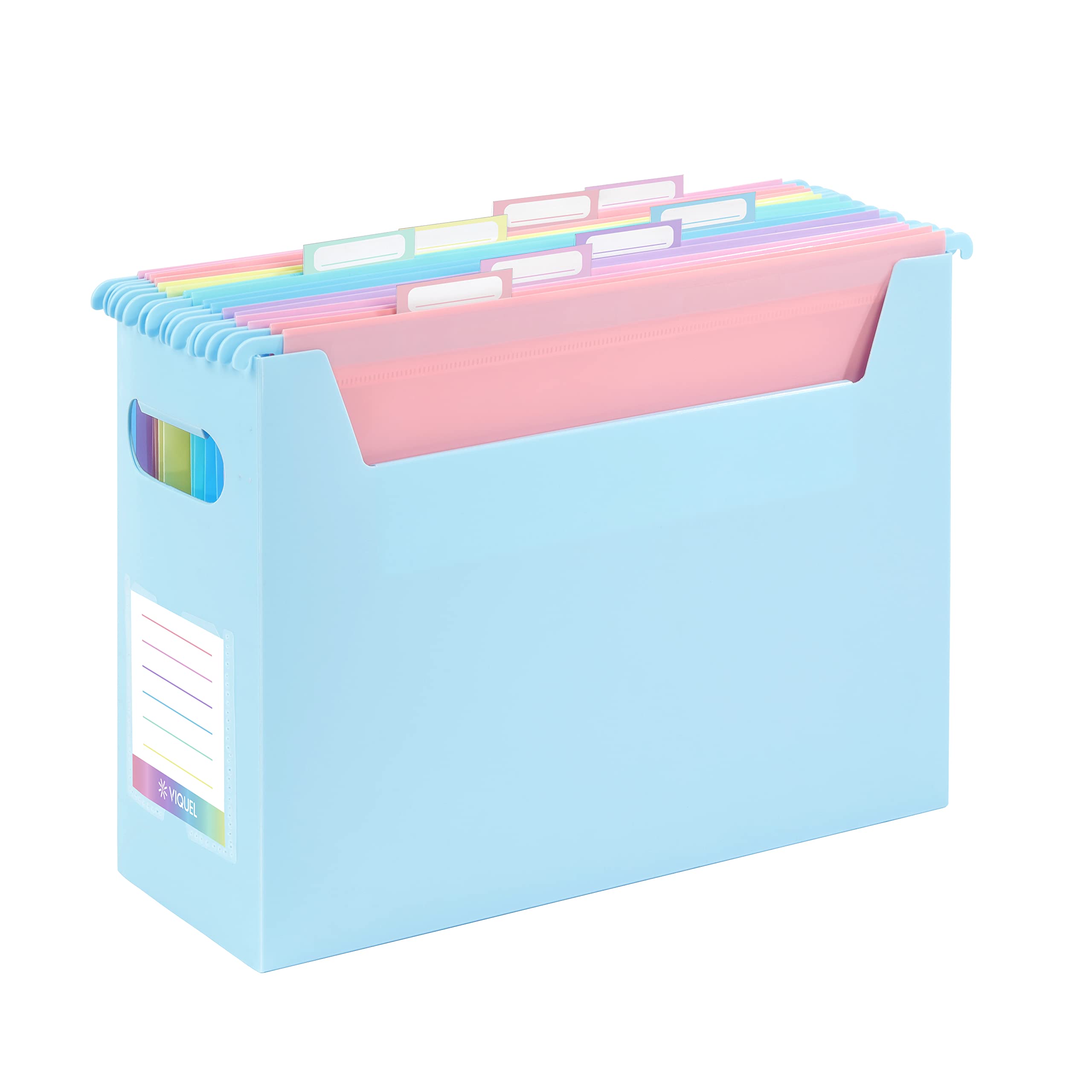 Viquel - Ordnerbox Easycase gefüllt mit 8 Hängemappen A4 Rainbow Pastell - Pastellblau