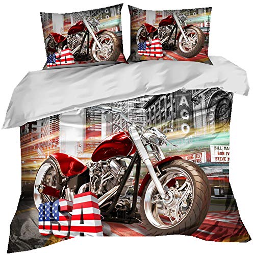 Stillshine Bettwäsche 3 Stück Doppelbett 200x200 3D Urban Harley Formelrennen Geländemotorrad Wüstenrennende Flamme Mehrfarbig Bettbezug und 2 Kissenbezug Student Teenager Junge Mädchen