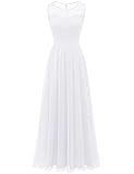 Aupuls 0046 Abendkleid Basic Chiffon Spitzen Ärmellos Brautjungfernkleider Bodenlang Weiß S