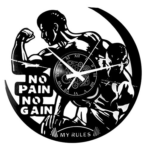 Vinyl Wanduhr Vintage Schallplatten-Design handgemachte Workout Gym Sport Fitness No Pain No Gain