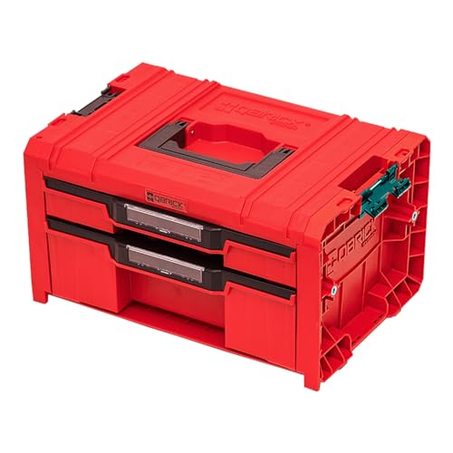 Qbrick System Pro Drawer 2 Toolbox 2.0 Expert Red Ultra HD Werkzeugkoffer Werkzeugkasten Werkzeugbox aus Kunstoff Werkzeugkiste mit Schubladen Toolbox Organizer Für Werkstatt Rot 45 x 31 x 24,4 cm