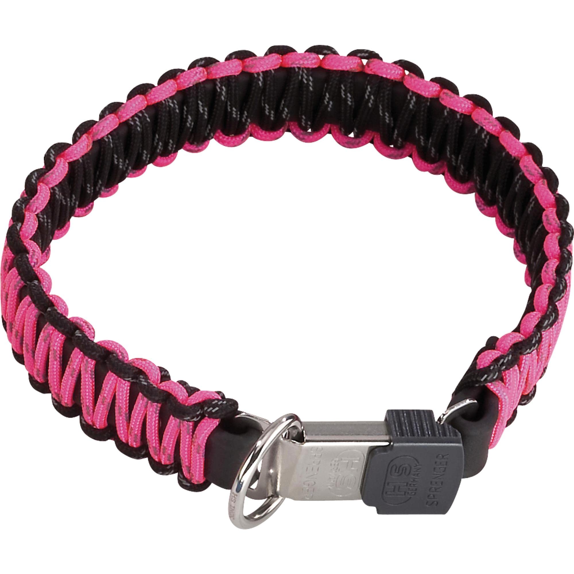Sprenger Hundehalsband aus stabilem Paracord Nylon mit Edelstahl Clic Lock Verschluss I Wasserabweisende Halskette, reflektierend, langlebig 50 cm, pink
