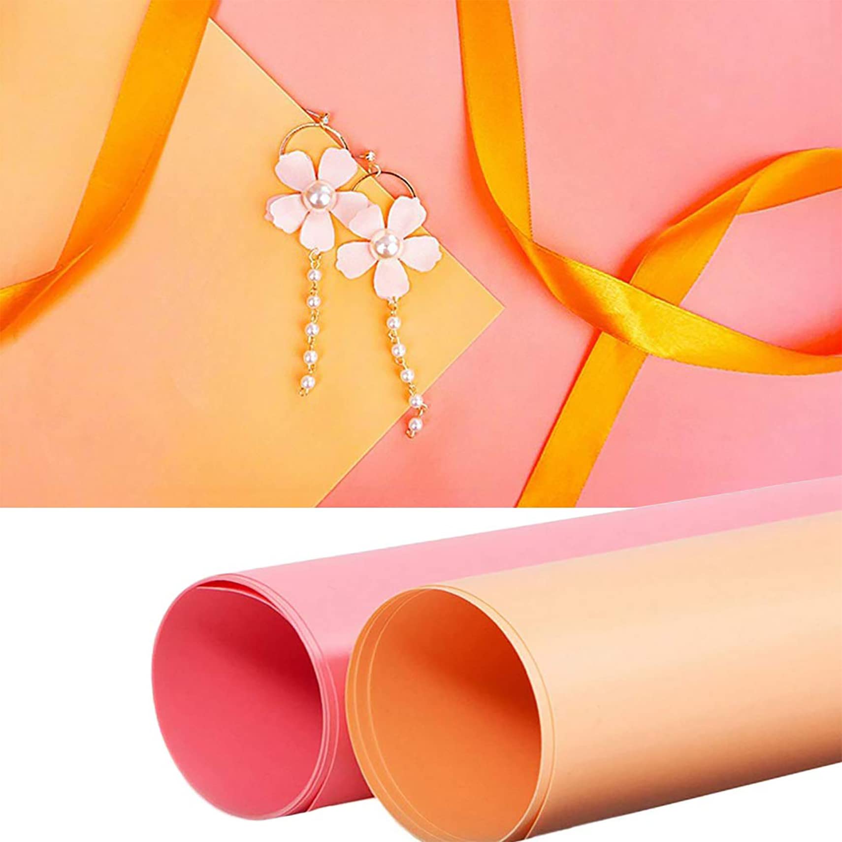 Selens PVC-Hintergrund, 50 x 100 cm, matt, wasserdicht, für flache Lebensmittel, Kosmetik, Fotostudio, Fotoshooting, Orange + Pink, 2 Stück