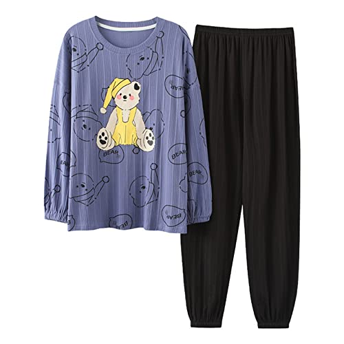 Herbst-Pyjama, langärmelig, Damen-Pyjama-Set, bedruckt, lange Hose, zwei Stück, 9925, 54