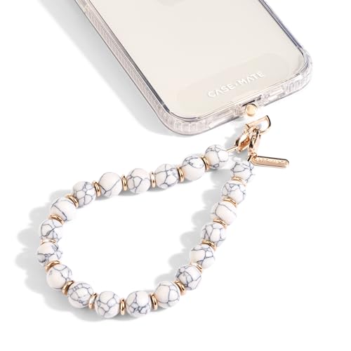 Case-Mate Handykette mit Perlen Marmor, Abnehmbare Schlüsselband - Freihändig Handschlaufe, Einstellbare Handybandgriff für Frauen - iPhone 14 Pro Max/13/ kompatibel mit jedem smartphone- White Marble