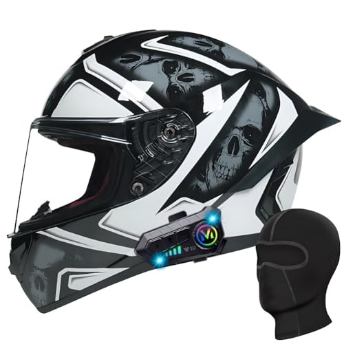 Motorrad Bluetooth Integralhelm Vollvisierhelm Mopedhelm mit Sonnenblende Rollerhelm ECE Genehmigung Fullface Helm Motocrosshelm Sturzhelm für Damen Herren