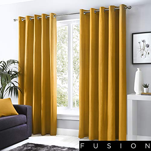 Fusion Home Furnishings Sorbonne, 100% Baumwolle, Ockergelb, Curtains: 66" Width x 90" Drop (168 x 229cm)