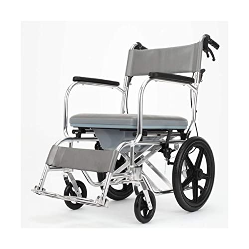 Leichter zusammenklappbarer Rollstuhl Tragbarer medizinischer Transportrollstuhl Toilettenstuhl mit Handbremsen und Bettpfanne für ältere Senioren und behinderte Benutzer