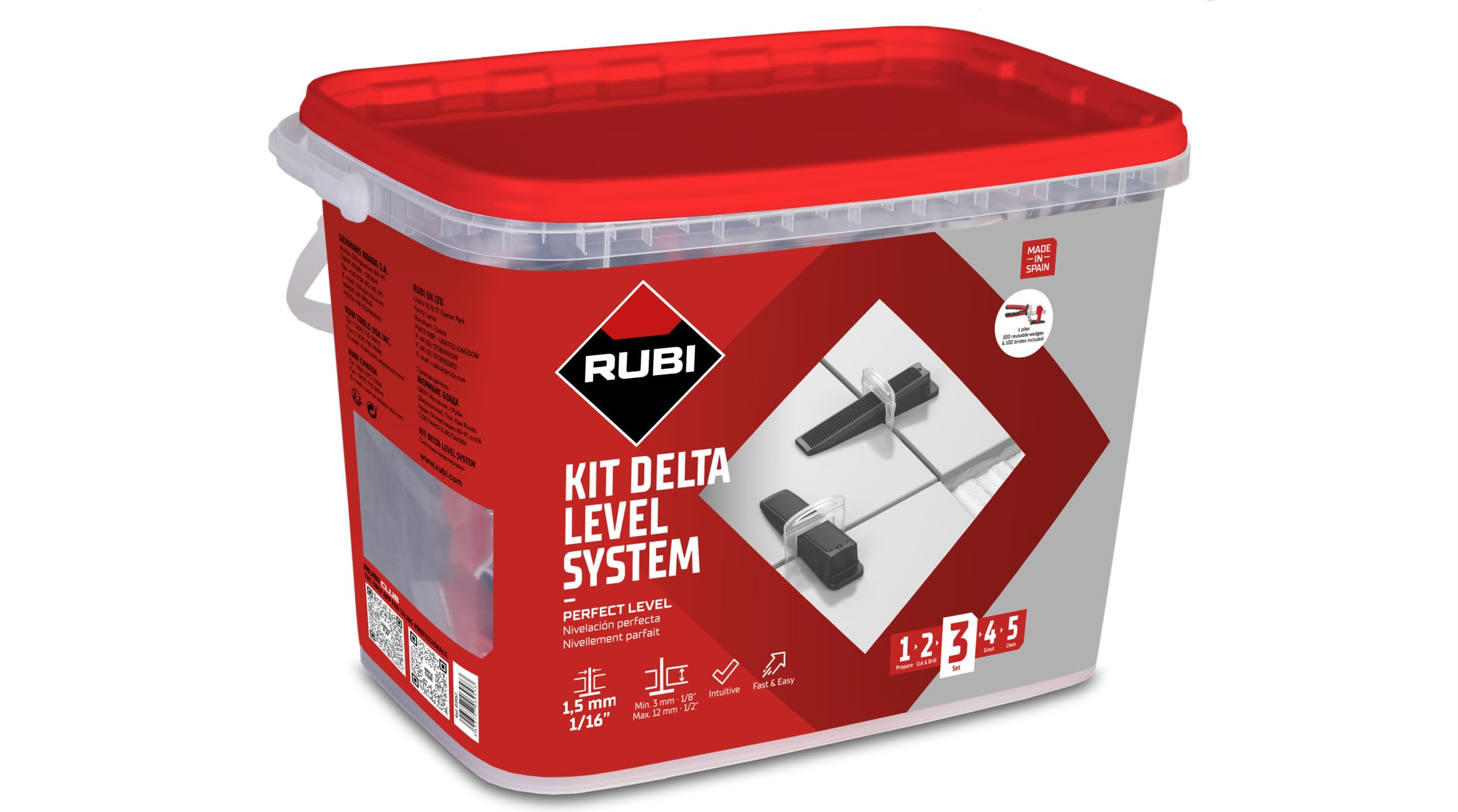 RUBI | Fliesennivelliersystem | 100 Nivellierkeile + 100 Kabelbinder 1,5 mm für Keramik zwischen 3 und 12 mm + 1 Fliesenzange | Delta Level System