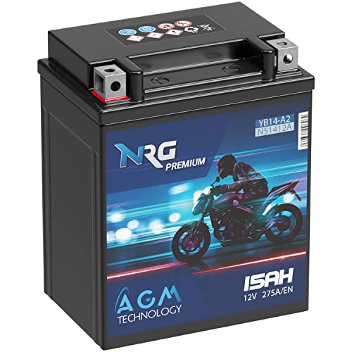 NRG Premium YB14-A2 AGM Motorradbatterie 15Ah 12V 275A/EN Batterie 51412 CB14-A2 FB14-A2 6Y4P auslaufsicher wartungsfrei ersetzt 14Ah
