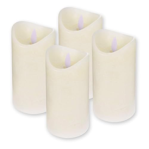 ToCi LED Kerzen Set Creme mit 4 flammenlosen Echtwachs-Kerzen mit schwarzem Docht und Timer (Creme - Ø 7,5 x 15 cm)