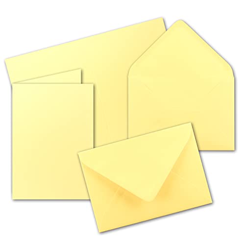 100x Faltkarten Set mit Briefumschlägen DIN A6 / C6 - Zitronengelb (Gelb) - 14,8 x 10,5 cm (105 x 148) - Doppelkarten Set - Serie FarbenFroh